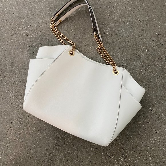 Michael Kors White Leather Top Zip Tote Bag - Picture 3 of 4